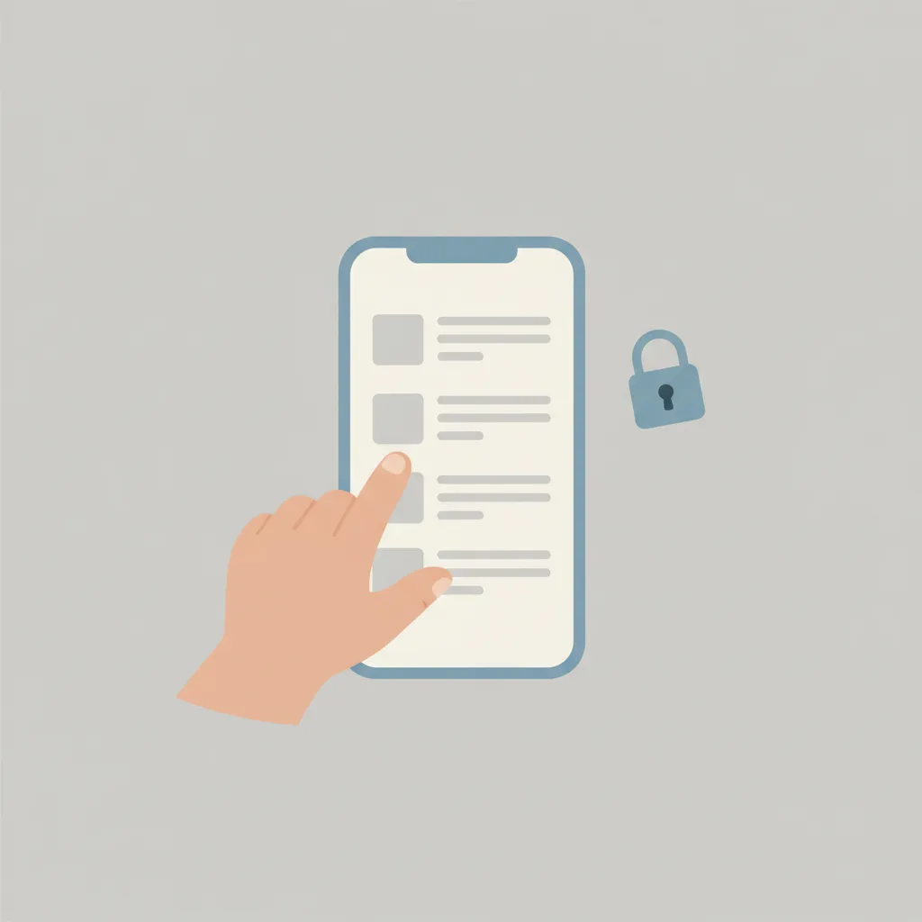 A child's hand reaching toward a phone screen, a padlock symbol nearby.