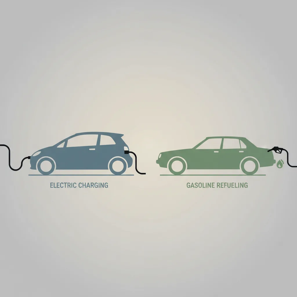 Two car silhouettes side by side, one with an electric plug, the other with a gas pump nozzle.