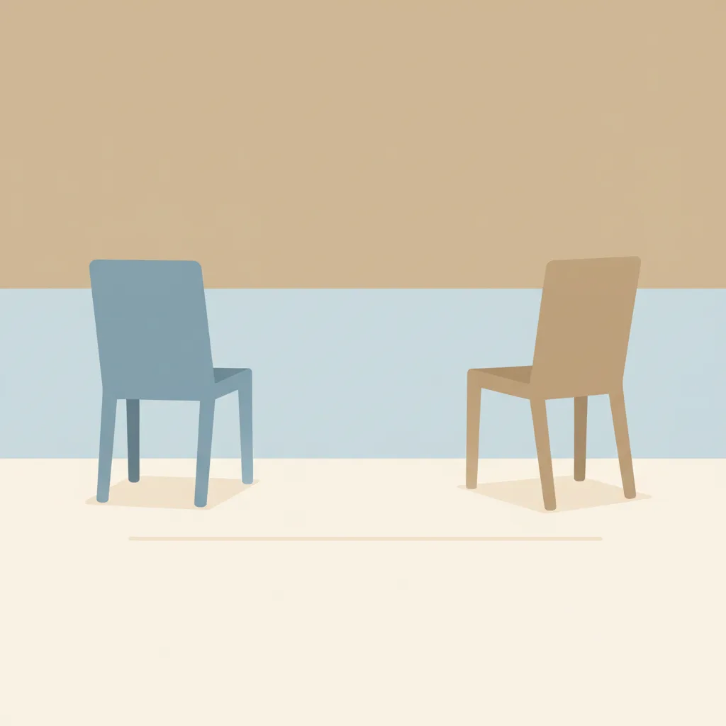 Two chairs facing away from each other, one turned slightly toward the other.