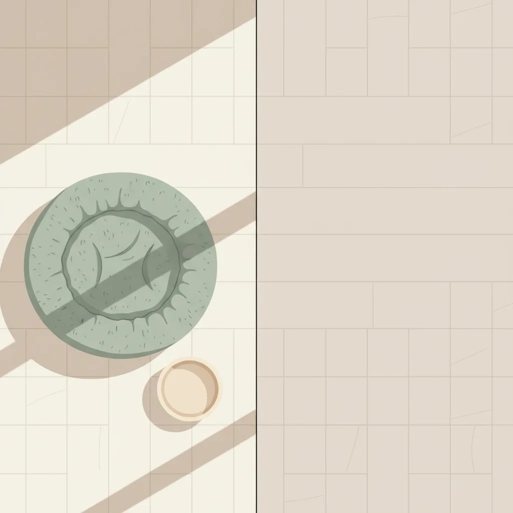 Two quiet corners of a home: one with a pet bed and water bowl, one empty.