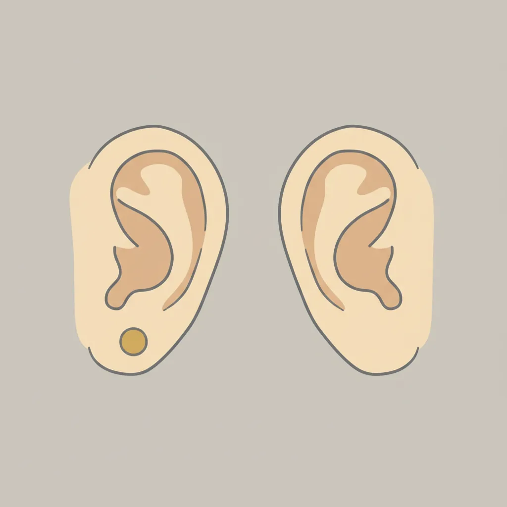 Two identical ears side by side on a neutral background, one with a small stud earring, the other bare.
