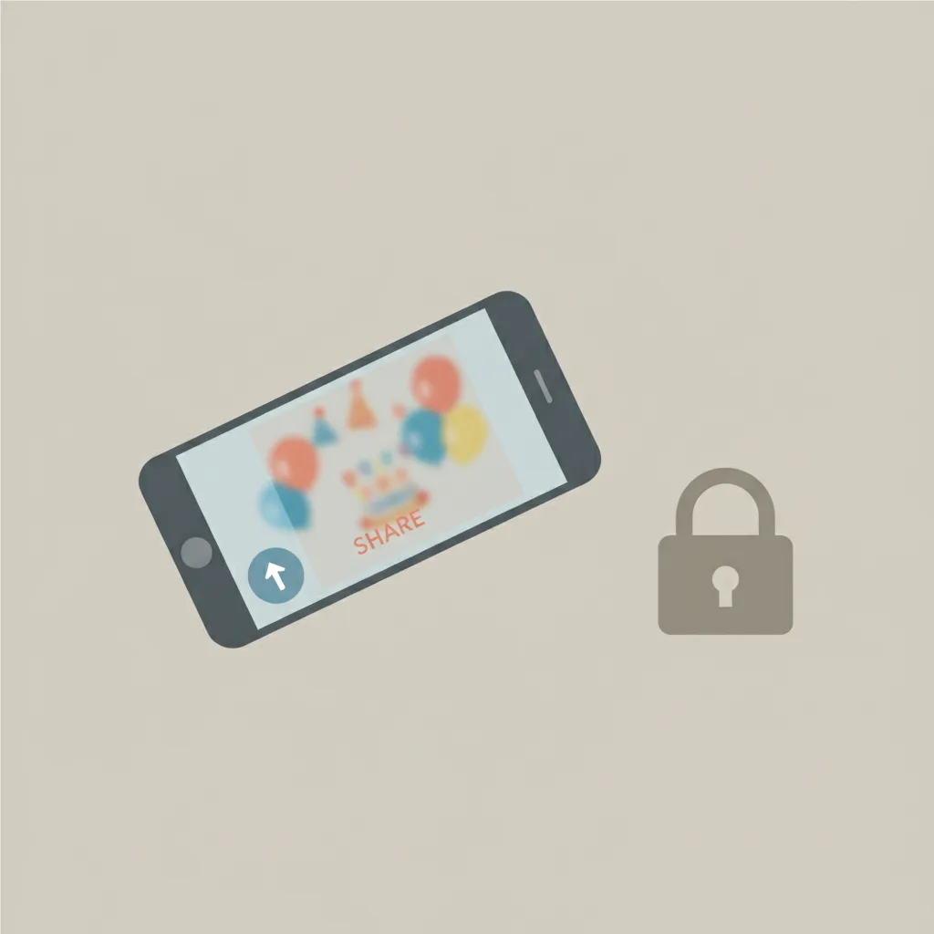 A smartphone showing a child's photo post beside a privacy padlock symbol on a plain background