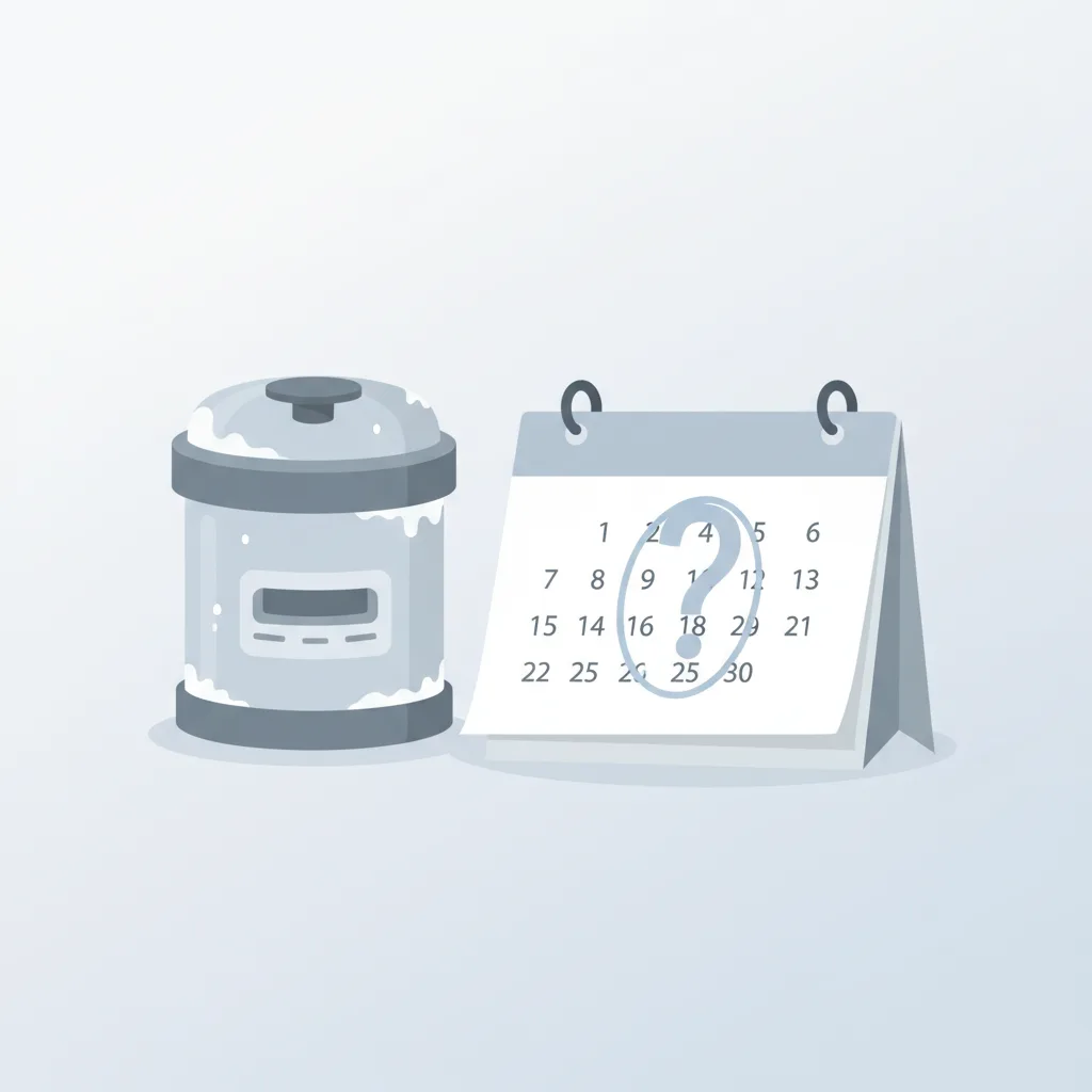 A flat vector illustration of a laboratory cryo-storage canister and a calendar with an open date