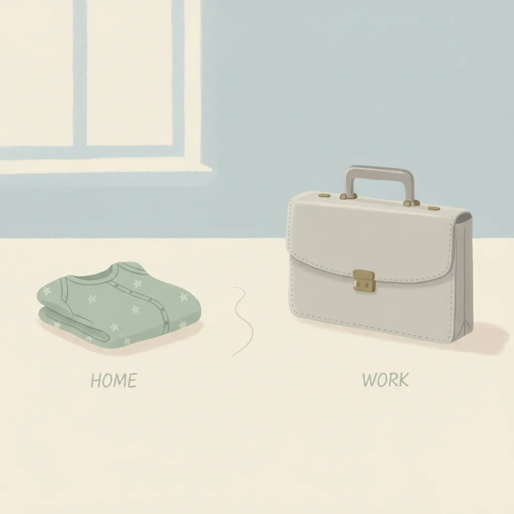 A small infant onesie beside a briefcase on a table.