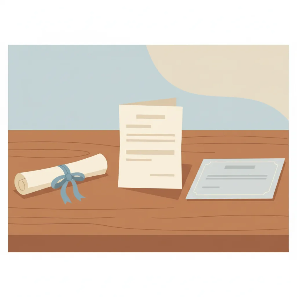 A university diploma beside a vocational certificate on a desk, with a loan document nearby.