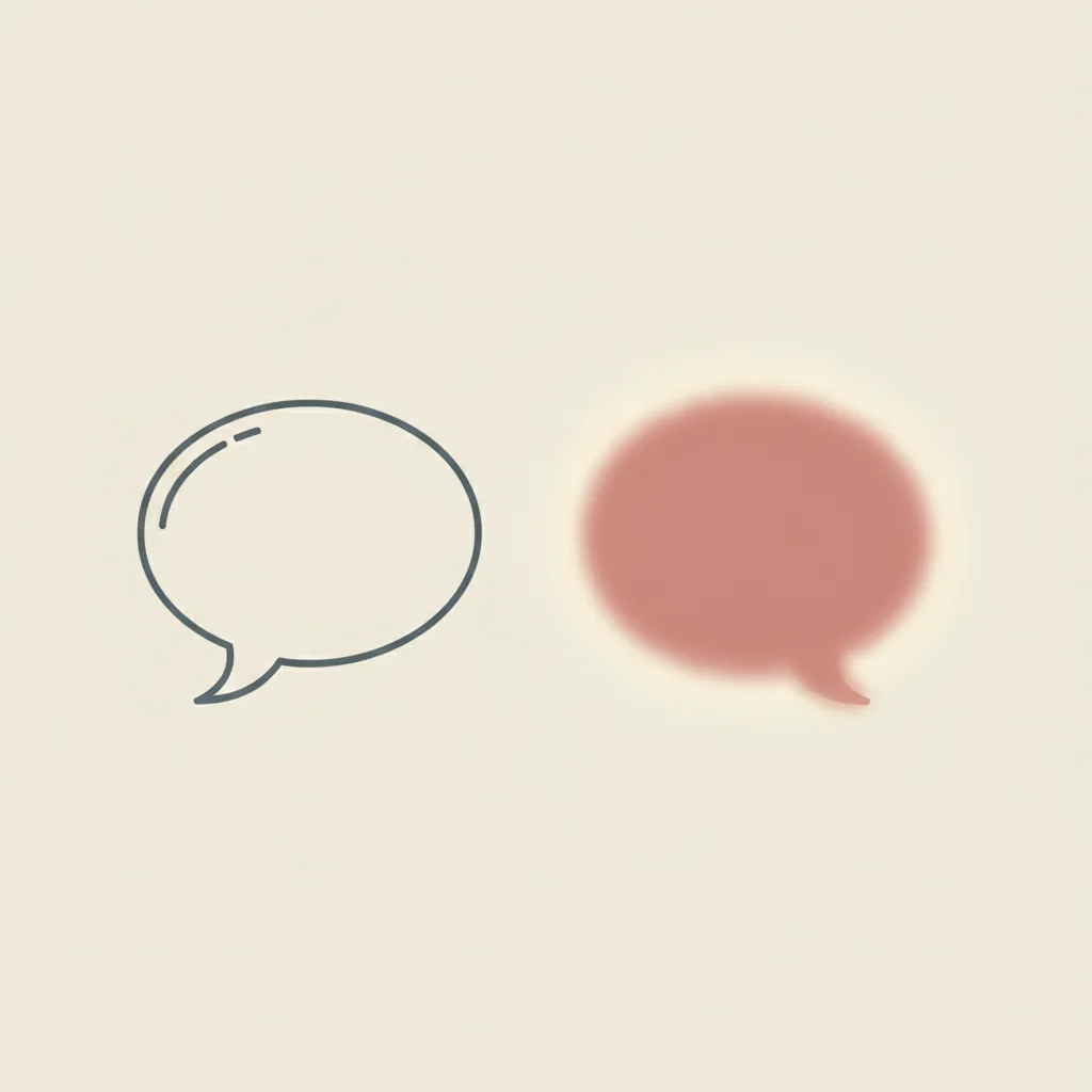 Two speech bubbles side by side, one with clean sharp lines, the other with soft blurred edges.