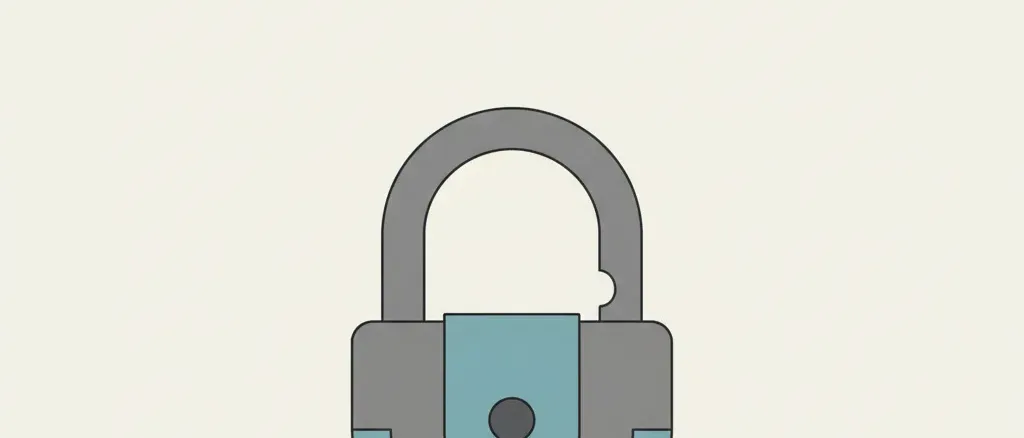 A single padlock resting on a flat surface, muted tones, flat vector illustration.