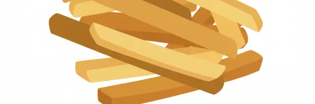 A pile of golden-brown french fries on a clean white surface, flat vector illustration in muted tones.
