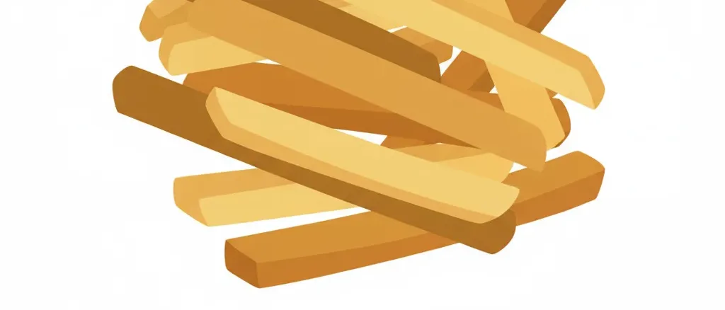 A pile of golden-brown french fries on a clean white surface, flat vector illustration in muted tones.