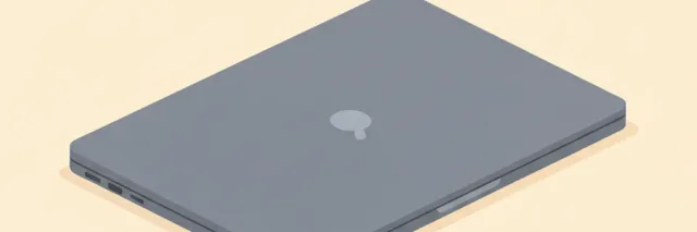 A single closed laptop on a plain desk surface with a small blue notification dot visible at the lid edge, flat vector illustration in muted tones.