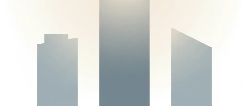 A faint haze hanging over a simplified city skyline in muted greys and soft blues, flat vector illustration.