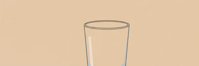 An empty glass on a plain surface beside a small calendar showing years passed, flat vector illustration in muted tones.