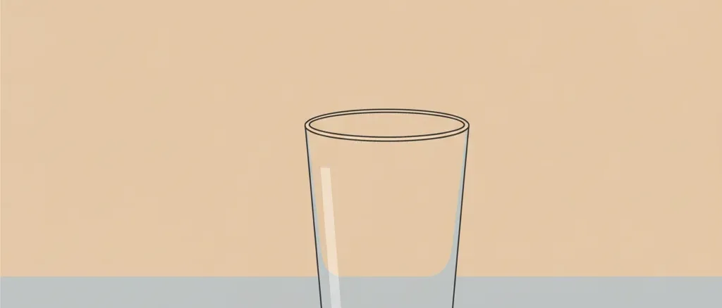 An empty glass on a plain surface beside a small calendar showing years passed, flat vector illustration in muted tones.