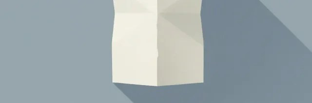 A single pale folded paper shape casting a long soft shadow on a muted grey-blue background, flat vector illustration.