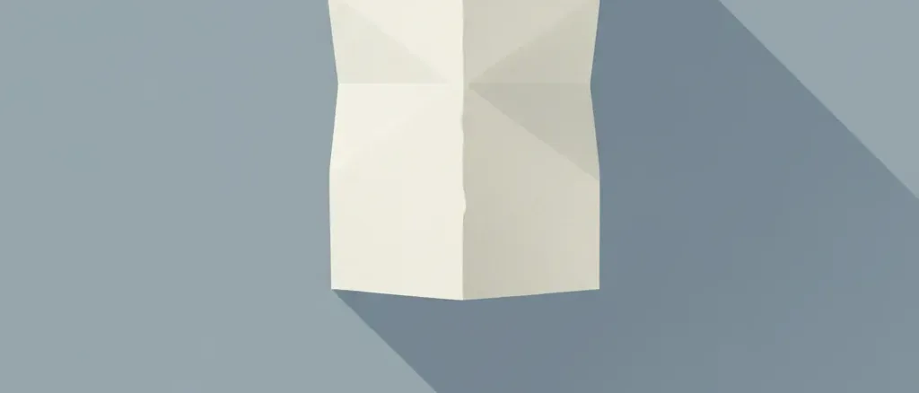 A single pale folded paper shape casting a long soft shadow on a muted grey-blue background, flat vector illustration.