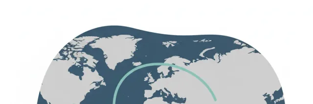 A simplified map of the Atlantic Ocean with a single curved arrow representing ocean circulation, flat vector in muted tones.