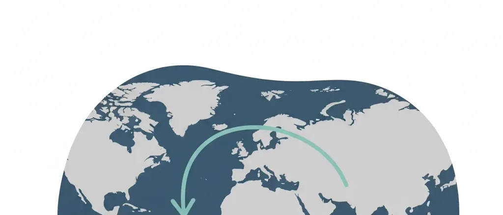 A simplified map of the Atlantic Ocean with a single curved arrow representing ocean circulation, flat vector in muted tones.