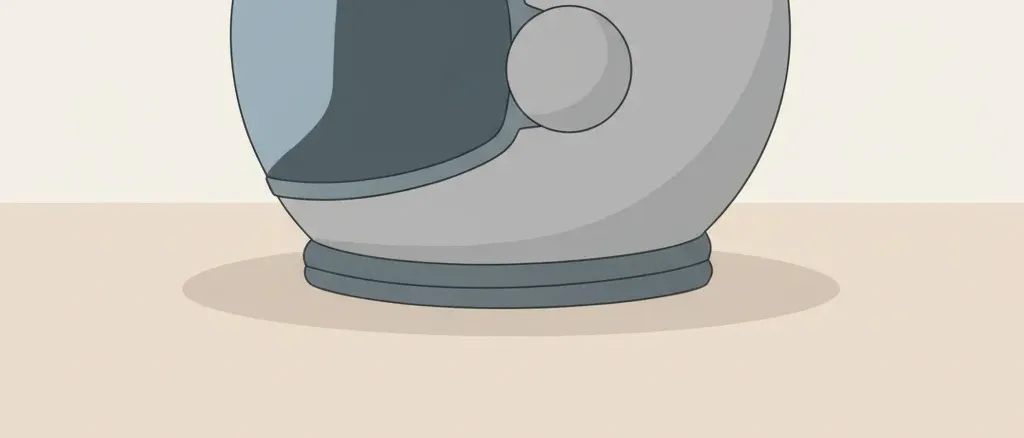 A single empty space helmet resting on a pale neutral surface, flat vector illustration in muted greys and soft blue.