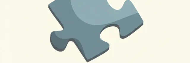 A single puzzle piece in muted blue resting on a pale background, flat vector illustration, calm and understated.