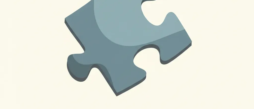 A single puzzle piece in muted blue resting on a pale background, flat vector illustration, calm and understated.