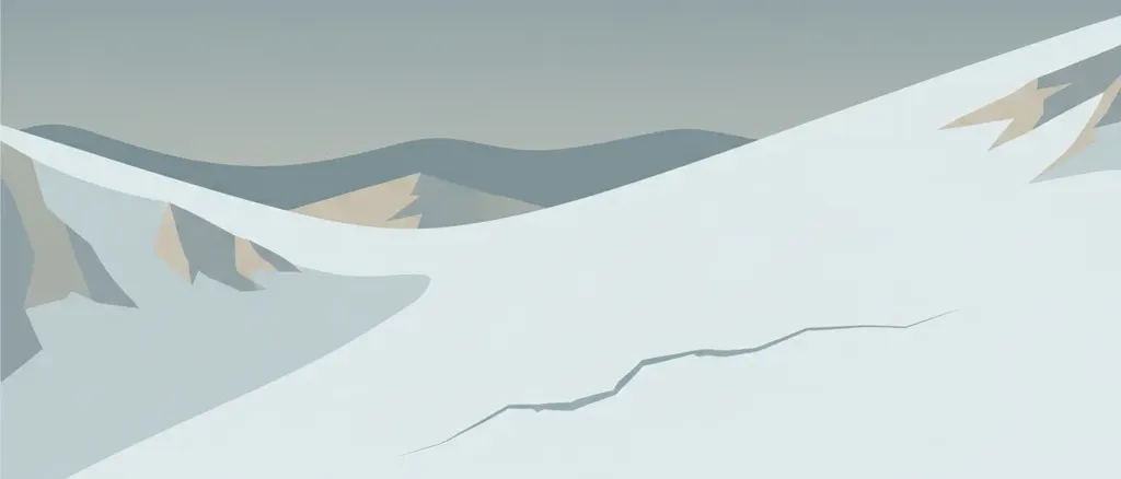 A single snow-covered mountain slope with a subtle crack line across the snowpack, flat vector illustration.