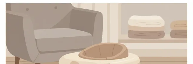 An empty baby walker on a wooden floor in a residential interior, viewed from a low angle, flat vector illustration in muted tones.