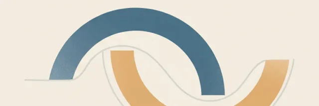 Two overlapping abstract waveforms on a muted warm background, one rising and one falling, flat vector illustration.
