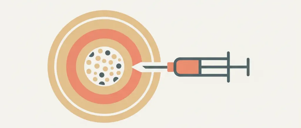A simplified syringe and bone cross-section rendered in muted warm tones, flat vector illustration.