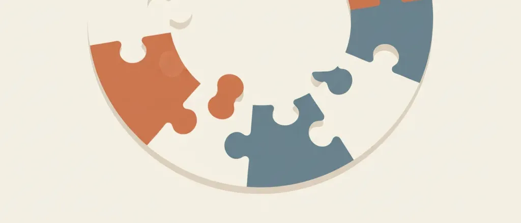 Abstract puzzle pieces in muted tones with one piece missing, flat vector illustration representing the challenge of finding a donor match.