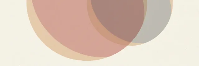 A single pale circular shape softly overlapping a smaller circle on a muted rose-grey background, flat vector illustration.