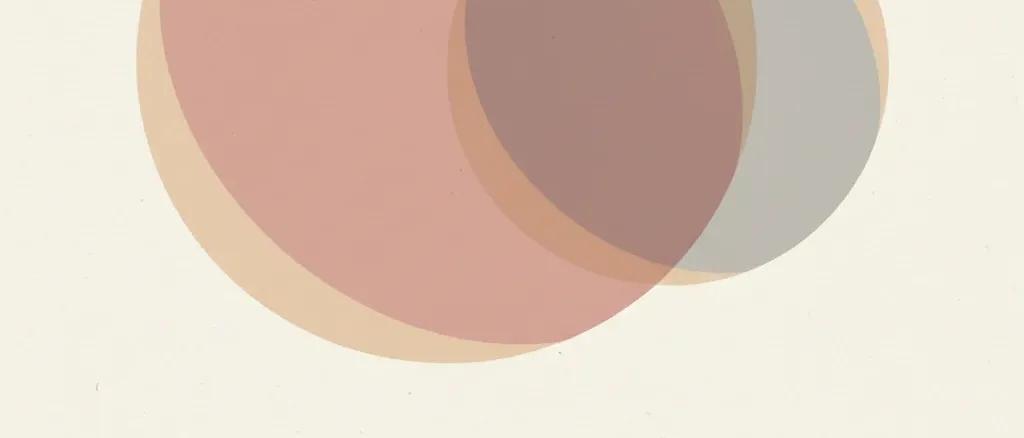 A single pale circular shape softly overlapping a smaller circle on a muted rose-grey background, flat vector illustration.