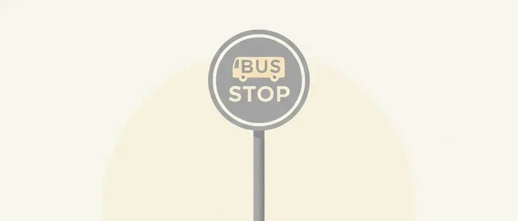 A single empty bus stop sign post on a pale background, flat vector illustration in muted colors.