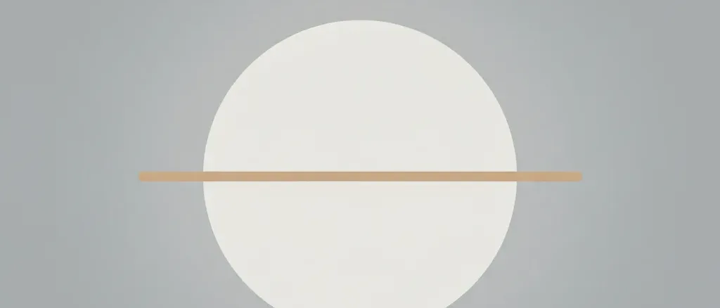 A single pale circular shape partially intersected by a thin line on a muted sand background, flat vector illustration.