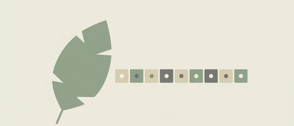 A small calendar showing months accumulating beside a single leaf silhouette, flat vector illustration in muted green and grey tones.