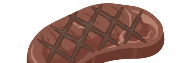 A single charred steak on a clean white surface, flat vector illustration in muted tones.