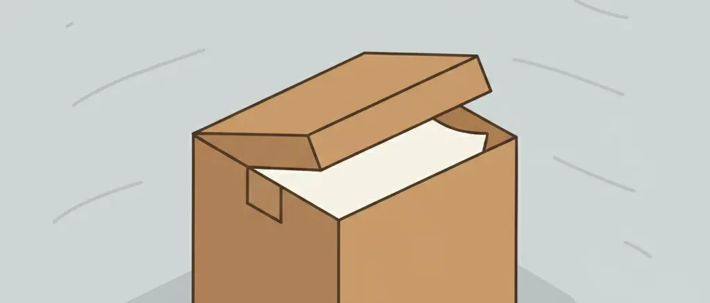 A small cardboard shipping box on a neutral surface, flat vector illustration in muted tones.