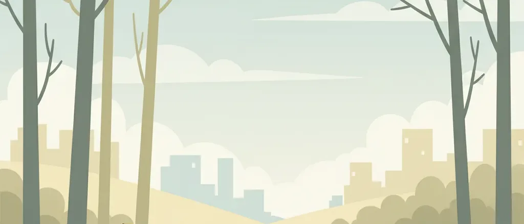 A bicycle-towed child trailer parked at the side of a residential path, viewed from the side, flat vector illustration in muted tones.