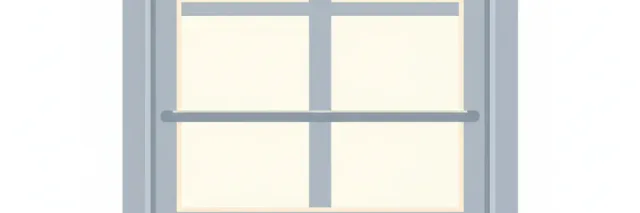 A single pale window frame with a horizontal guard bar across the lower sash, viewed straight on against a muted grey-blue background, flat vector illustration.