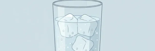 A tall glass of water with ice cubes, condensation on the outside, flat vector illustration in muted blue-grey tones.