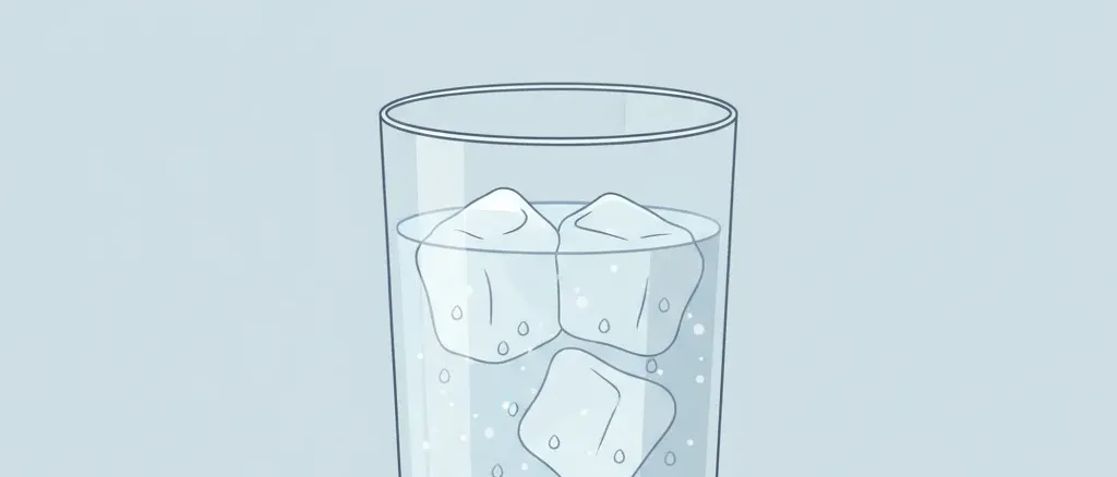 A tall glass of water with ice cubes, condensation on the outside, flat vector illustration in muted blue-grey tones.