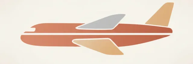 A flat vector illustration of an abstract airplane silhouette overlaid with a simple surgical incision line, muted palette.