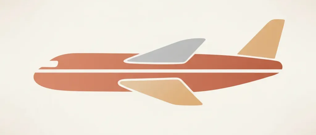 A flat vector illustration of an abstract airplane silhouette overlaid with a simple surgical incision line, muted palette.