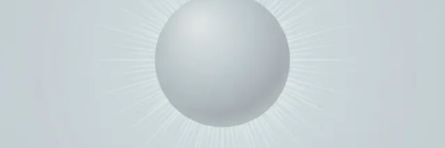 A single muted grey sphere with a faint corona of radiating lines against a pale grey-blue background, flat vector illustration.