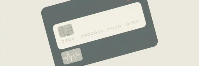A credit card with a faint dotted outline where the number would be, muted tones, flat vector illustration.