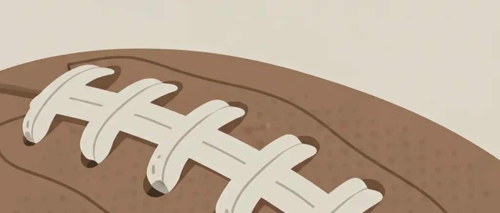 A single scuffed leather football laces detail resting on a pale neutral surface, flat vector illustration in muted colors.