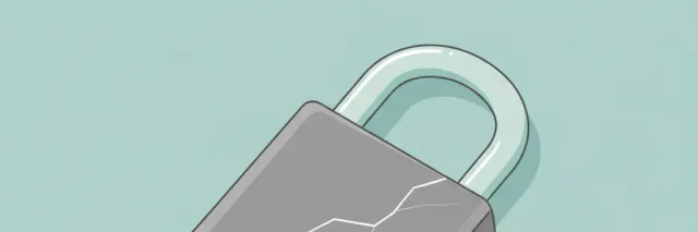 A single padlock with a hairline crack running through it, flat vector illustration, muted tones.