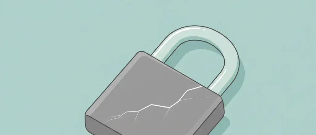 A single padlock with a hairline crack running through it, flat vector illustration, muted tones.