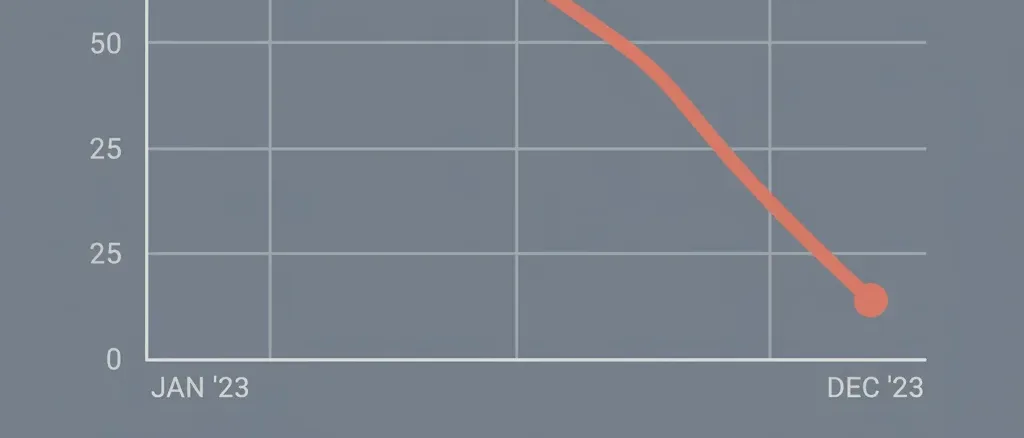 A stock chart with a sharp downward trend, muted slate and amber tones, flat vector illustration.