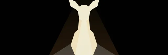 A deer silhouette visible in car headlights on a dark road, flat vector illustration in muted tones.
