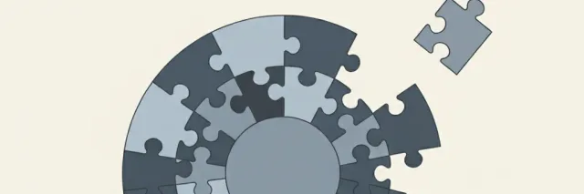 A flat vector illustration of a simple jigsaw puzzle with a few pieces missing, muted tones.